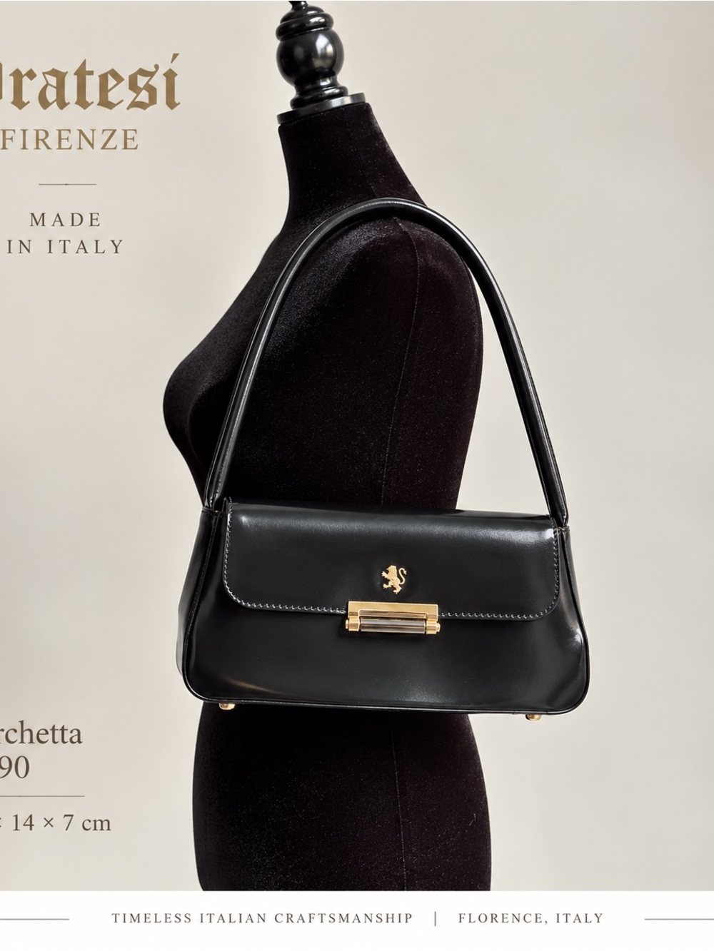 Pratesi Firenze Barchetta R290 Black Italian Leather Shoulder Bag